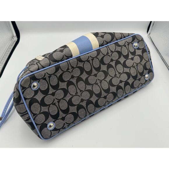 Coach Signature Tote Brown With Blue Trim - Wear On Handles - Picture 8 of 11